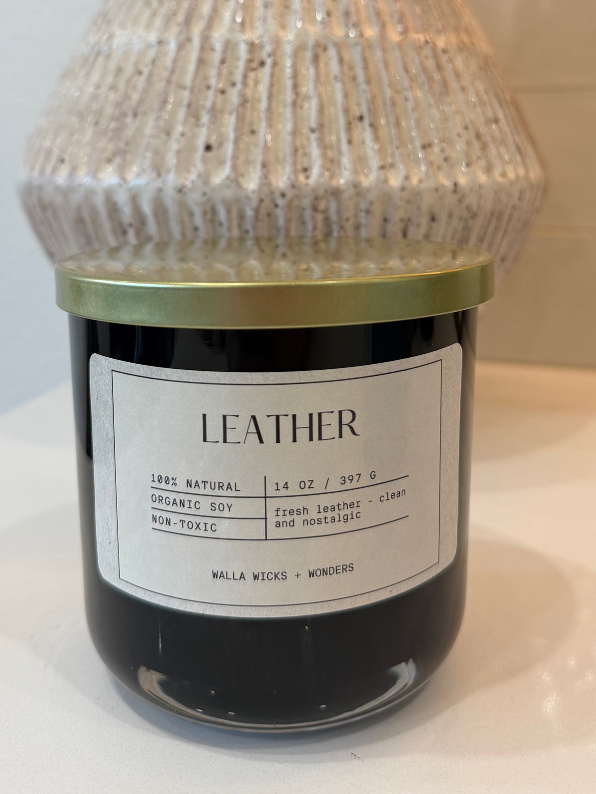 Leather Hand Blown Glass Jar