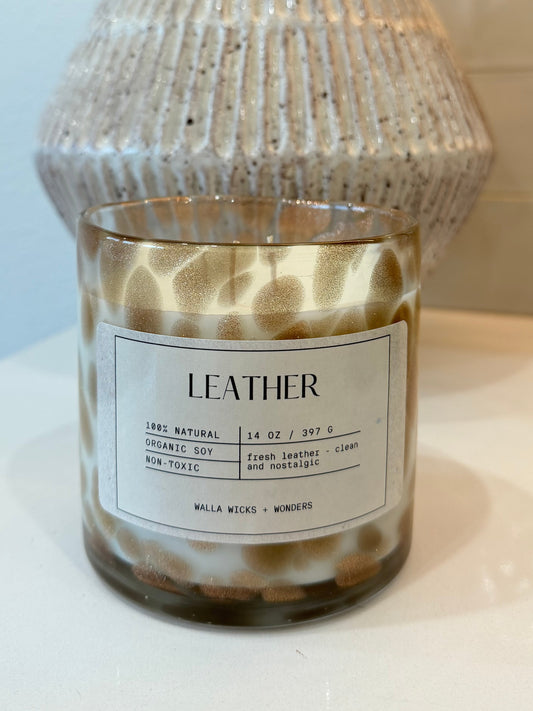 Leather Hand Blown Glass Jar