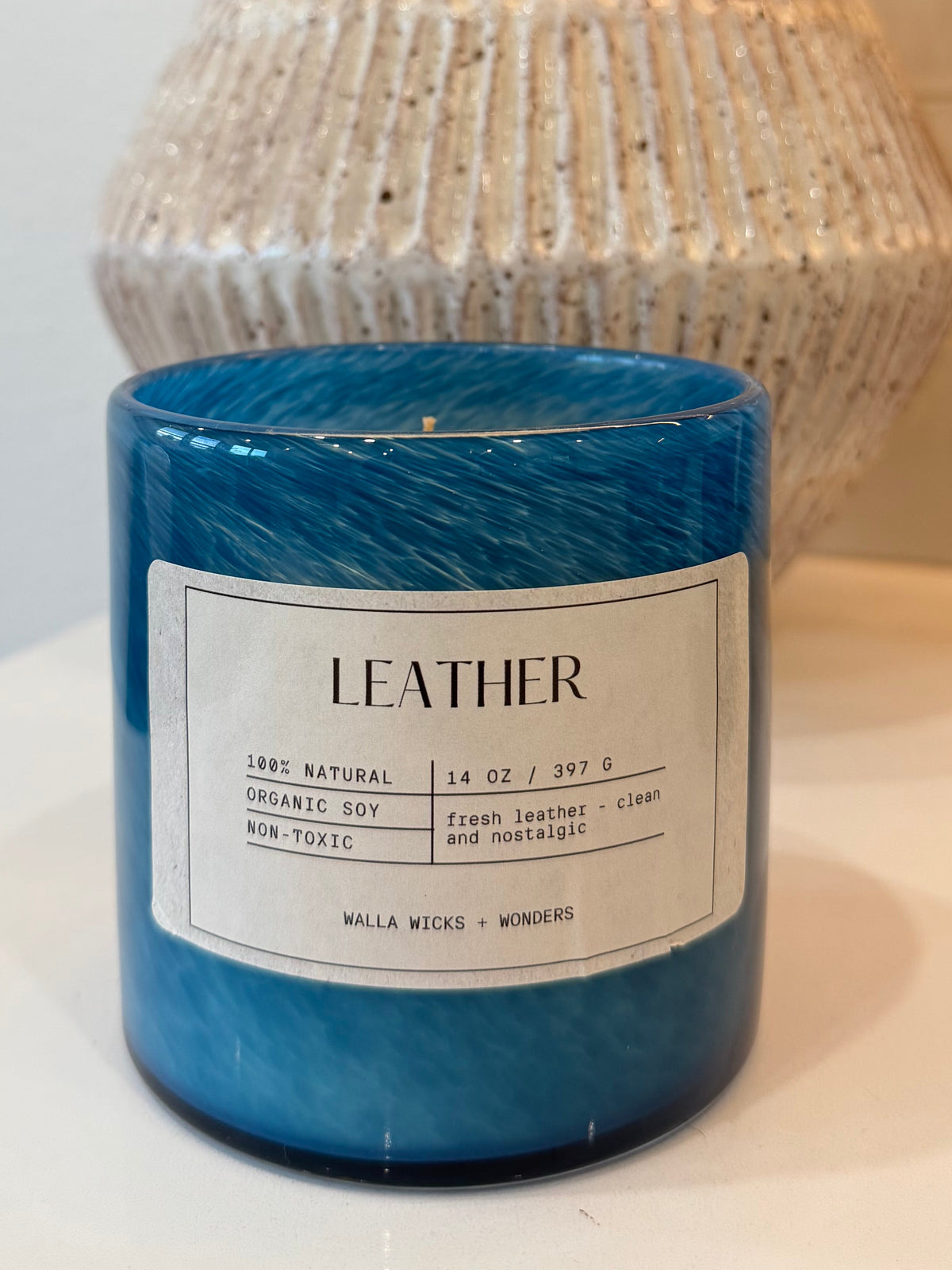 Leather Hand Blown Glass Jar