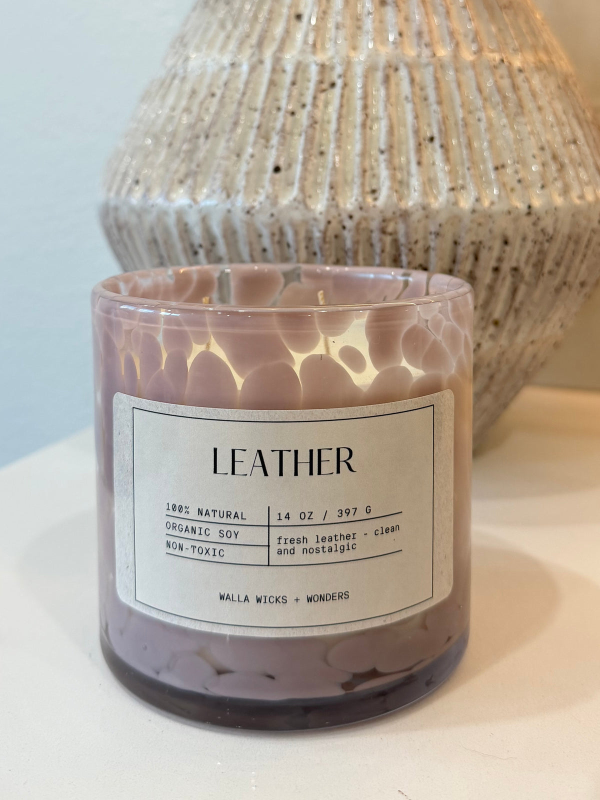 Leather Hand Blown Glass Jar