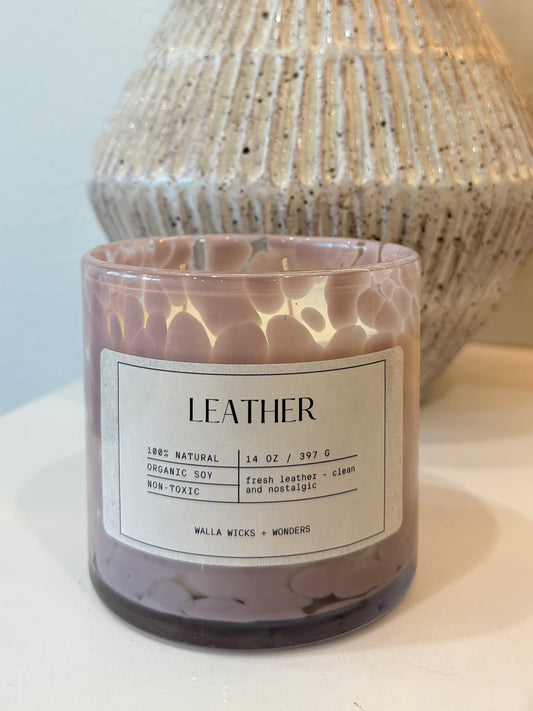 Leather Hand Blown Glass Jar