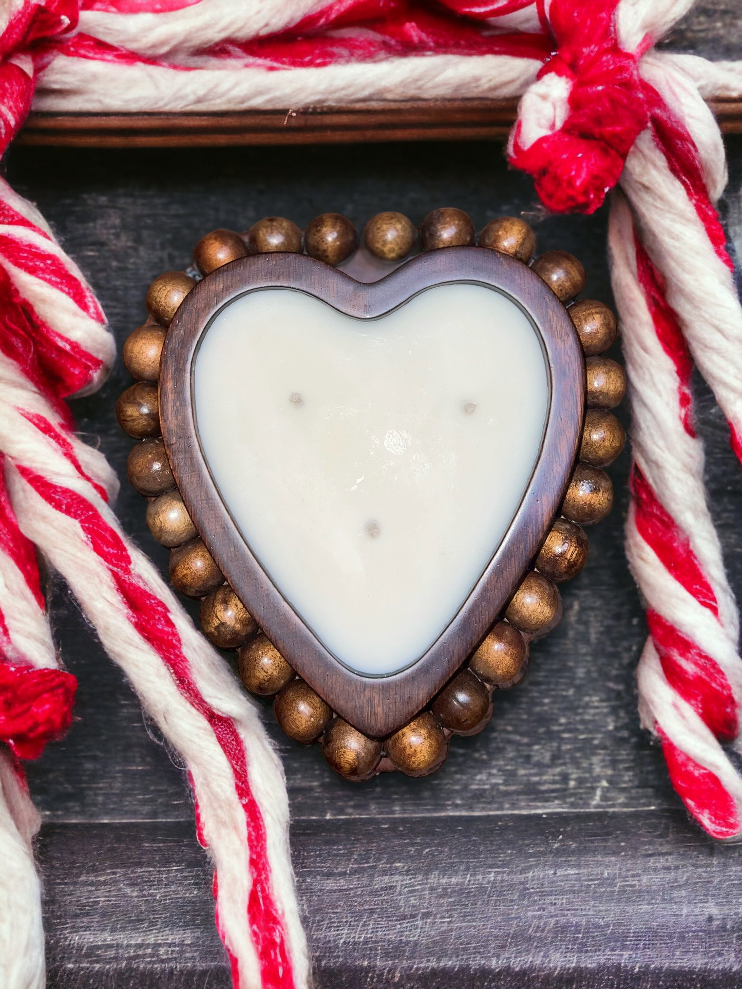 Beaded Heart Wooden Dough Bowl