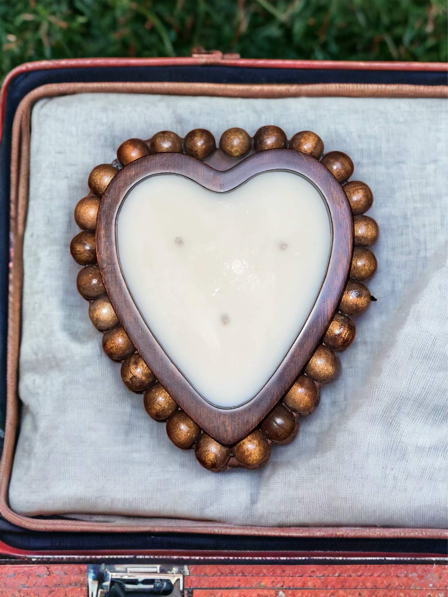 Beaded Heart Wooden Dough Bowl