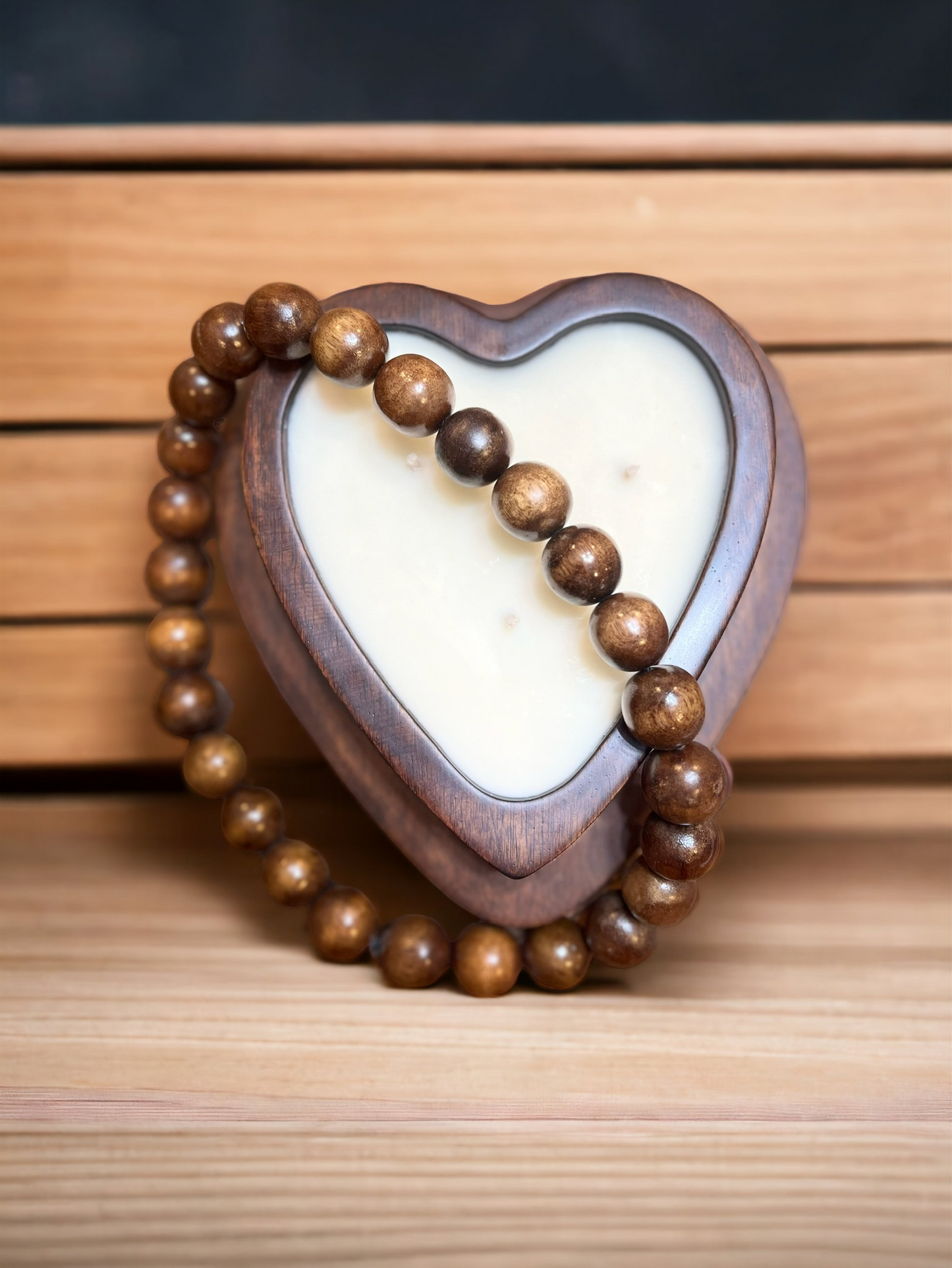 Beaded Heart Wooden Dough Bowl