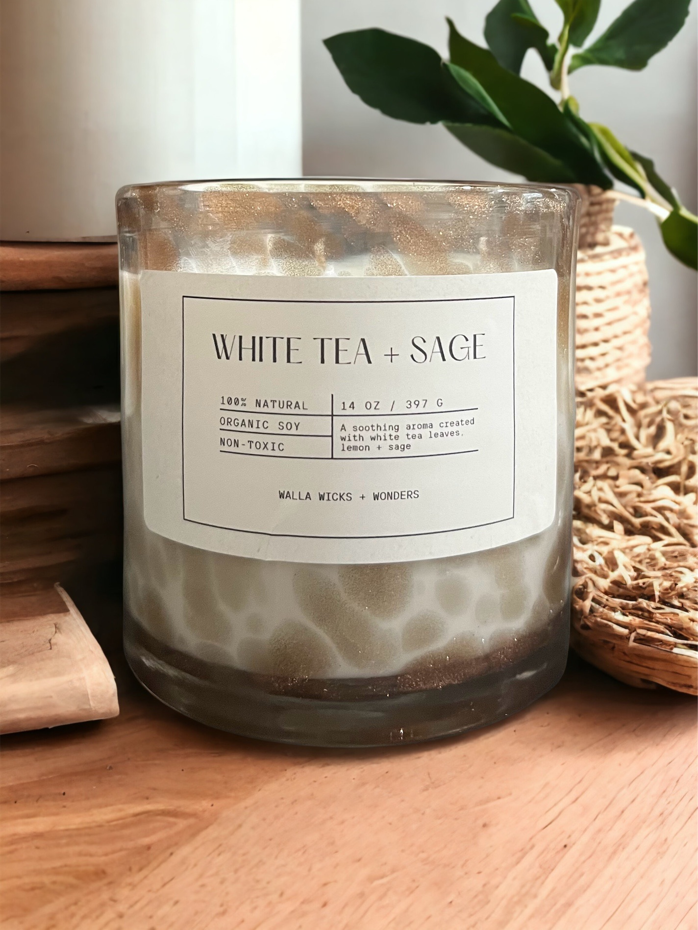 White Tea + Sage Hand Blown Glass Jar